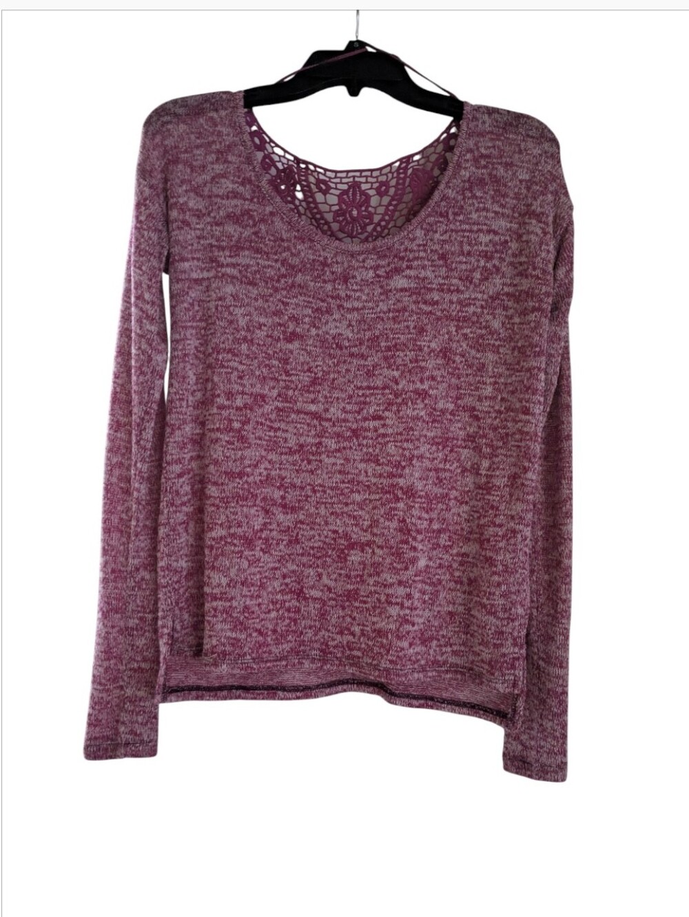 Aeropostale Marled Plum Scoop Neck Sweater with Lace Back Detail